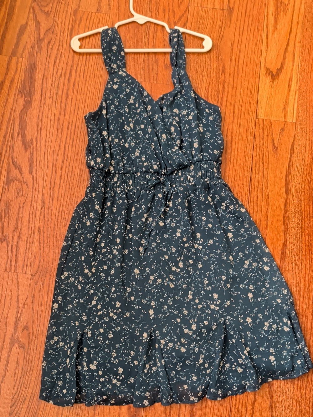 Francesca's Collections Navy Floral Tie-Waist Sundress